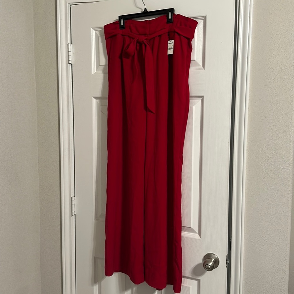 Red Wide Leg High Rise Slacks NWT